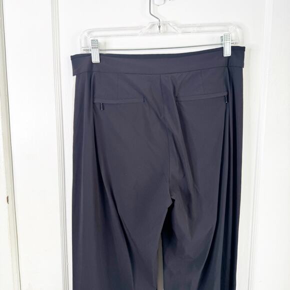 Athleta Luxe Gramercy Track Trouser Black Snap Button Legs White Stripe Size 8 - Picture 11 of 13